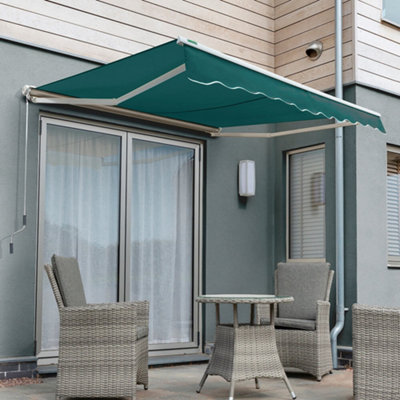 Primrose Awnings 2.5m x 2.0m Retractable Manual Half Cassette Green Awning Outdoor Patio Canopy