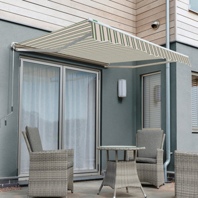 Primrose Awnings 2.5m x 2.0m Retractable Manual Half Cassette Multistripe Awning Outdoor Patio Canopy