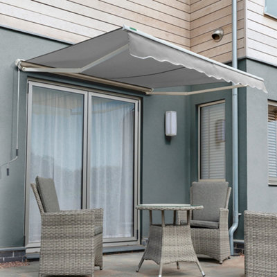 Primrose Awnings 2.5m x 2.0m Retractable Manual Half Cassette Silver Awning Outdoor Patio Canopy