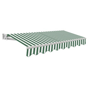 Primrose Awnings 2.5m x 2.0m Retractable Manual No Torsion Bar Green & White Awning Outdoor Patio Canopy