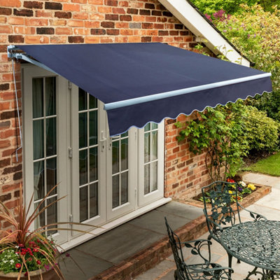 Primrose Awnings 2.5m x 2.0m Retractable Manual Standard Blue Awning Outdoor Patio Canopy