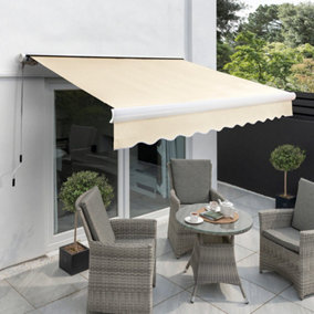 Primrose Awnings 3.0m x 2.5m Retractable Electric Full Cassette Ivory Awning Outdoor Patio Canopy