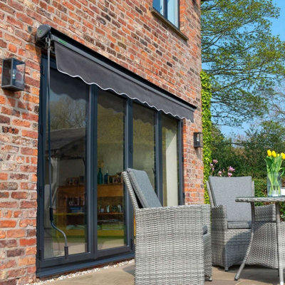 Primrose Awnings 3.0m x 2.5m Retractable Electric Half Cassette Charcoal Frame Charcoal Awning Outdoor Patio Canopy - 4