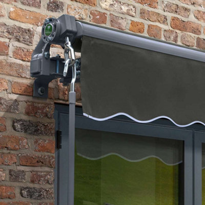 Primrose Awnings 3.0m x 2.5m Retractable Manual Charcoal Frame Charcoal Awning Outdoor Patio Canopy