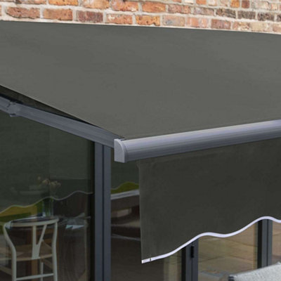 Primrose Awnings 3.0m x 2.5m Retractable Manual Charcoal Frame Charcoal Awning Outdoor Patio Canopy - 7