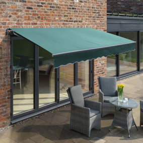 Primrose Awnings 3.0m x 2.5m Retractable Manual Charcoal Frame Green Awning Outdoor Patio Canopy