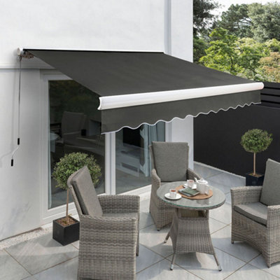 Primrose Awnings 3.0m x 2.5m Retractable Manual Full Cassette Charcoal Awning Outdoor Patio Canopy