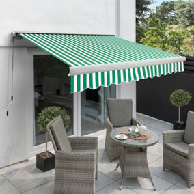 Primrose Awnings 3.0m x 2.5m Retractable Manual Full Cassette Green & White Awning Outdoor Patio Canopy