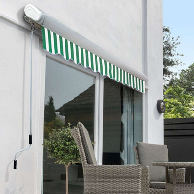 Primrose Awnings 3.0m x 2.5m Retractable Manual Full Cassette Green & White Awning Outdoor Patio Canopy - 5
