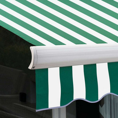 Primrose Awnings 3.0m x 2.5m Retractable Manual Full Cassette Green & White Awning Outdoor Patio Canopy - 6