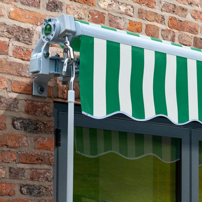 Primrose Awnings 3.0m x 2.5m Retractable Manual Green & White Awning Outdoor Patio Canopy