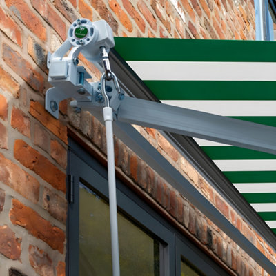 Primrose Awnings 3.0m x 2.5m Retractable Manual Green & White Awning Outdoor Patio Canopy - 3