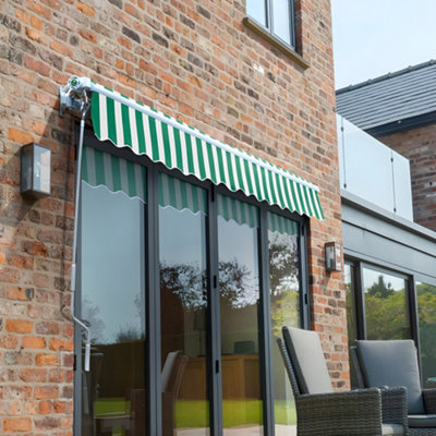 Primrose Awnings 3.0m x 2.5m Retractable Manual Green & White Awning Outdoor Patio Canopy - 4