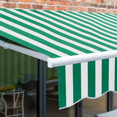 Primrose Awnings 3.0m x 2.5m Retractable Manual Green & White Awning Outdoor Patio Canopy - 6