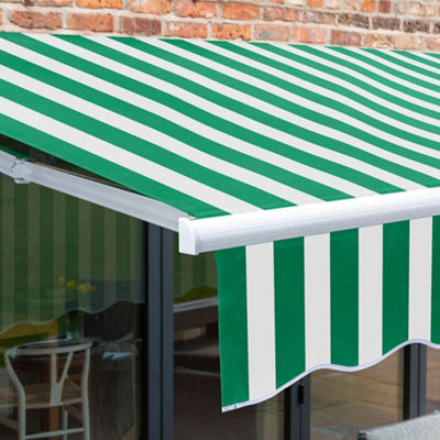 Primrose Awnings 3.0m x 2.5m Retractable Manual Green & White Awning Outdoor Patio Canopy - 7
