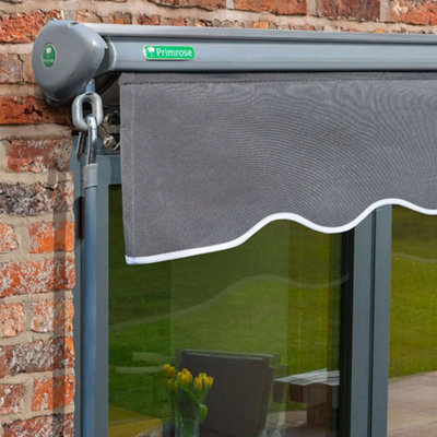 Primrose Awnings 3.0m x 2.5m Retractable Manual Half Cassette Charcoal Frame Charcoal Awning Outdoor Patio Canopy