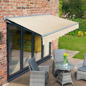 Primrose Awnings 3.0m x 2.5m Retractable Manual Half Cassette Charcoal Frame Ivory Awning Outdoor Patio Canopy