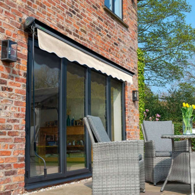 Primrose Awnings 3.0m x 2.5m Retractable Manual Half Cassette Charcoal Frame Ivory Awning Outdoor Patio Canopy - 5