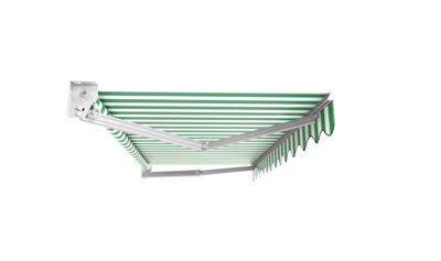 Primrose Awnings 3.0m x 2.5m Retractable Manual No Torsion Bar Green & White Awning Outdoor Patio Canopy