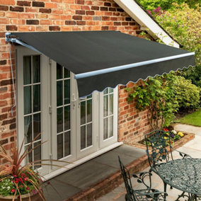 Primrose Awnings 3.0m x 2.5m Retractable Manual Standard Charcoal Awning Outdoor Patio Canopy