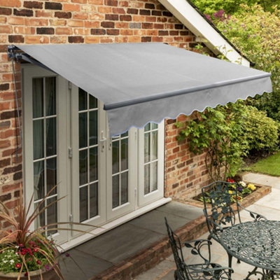 Primrose Awnings 3.0m x 2.5m Retractable Manual Standard Charcoal Frame ...