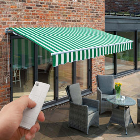 Primrose Awnings 3.0m x 2.5m Retractable Wireless Electric Green & White Awning Outdoor Patio Canopy