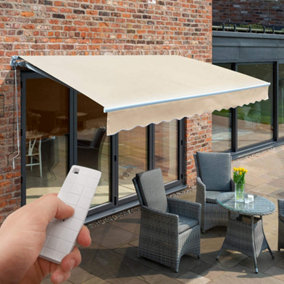 Primrose Awnings 3.0m x 2.5m Retractable Wireless Electric Ivory Awning Outdoor Patio Canopy