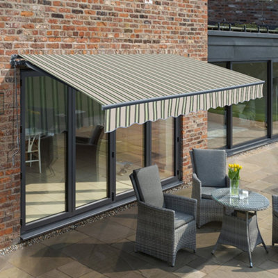 Primrose Awnings 3.5m x 2.5m Retractable Manual Charcoal Frame Multistripe Awning Outdoor Patio Canopy