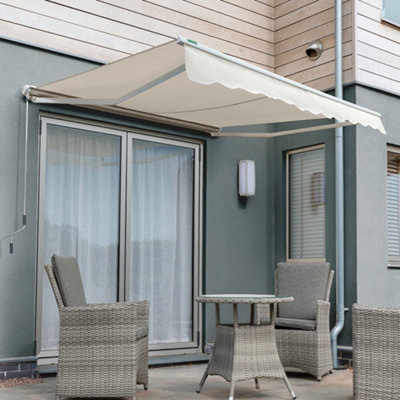 Primrose Awnings 3.5m x 2.5m Retractable Manual Half Cassette Ivory Awning Outdoor Patio Canopy