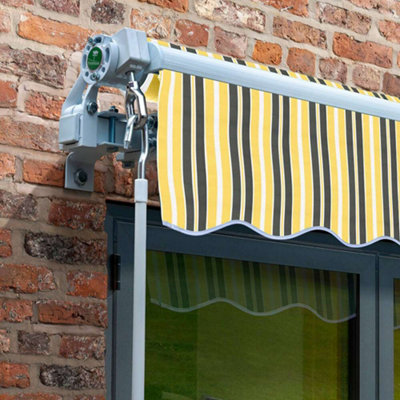 Primrose Awnings 3.5m x 2.5m Retractable Manual Yellow & Grey Awning Outdoor Patio Canopy