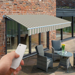Primrose Awnings 3.5m x 2.5m Retractable Wireless Electric Multistripe Awning Outdoor Patio Canopy