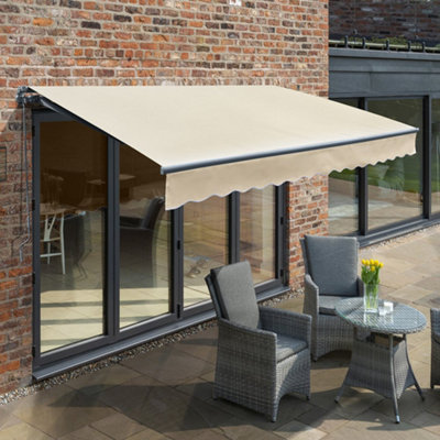 Primrose Awnings 4.0m x 3.0m Retractable Manual Charcoal Frame Ivory ...