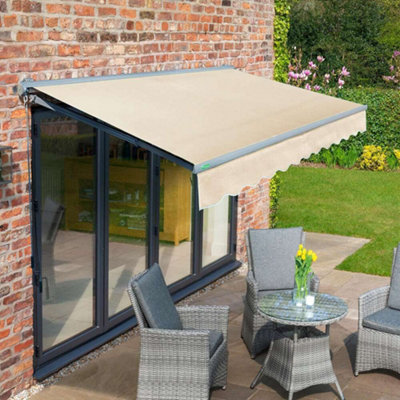 Primrose Awnings 4.0m x 3.0m Retractable Manual Half Cassette Charcoal Frame Ivory Awning Outdoor Patio Canopy