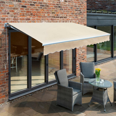 Primrose Awnings 4.0m x 3.0m Retractable Manual Ivory Awning Outdoor Patio Canopy
