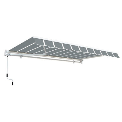Primrose Awnings 4.0m x 3.0m Retractable Manual Pin Striped Grey Awning ...