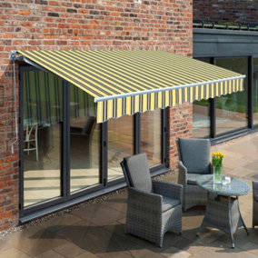 Primrose Awnings 4.0m x 3.0m Retractable Manual Yellow & Grey Awning Outdoor Patio Canopy