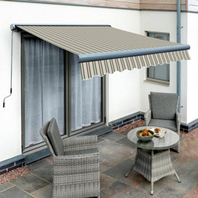 Primrose Awnings 5.0m x 3.0m Retractable Electric Full Cassette Charcoal Frame Multistripe Awning Outdoor Patio Canopy