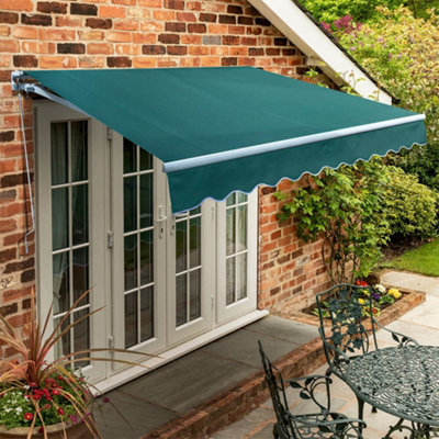 Primrose Awnings 5.0m x 3.0m Retractable Manual Standard Green Awning Outdoor Patio Canopy