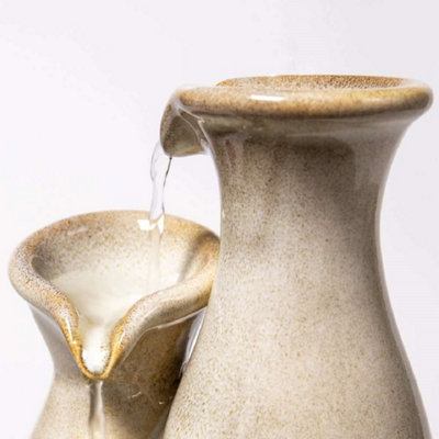 Primrose Baeza Cascading Jar Ceramic Tabletop Patio Garden Water Feature Fountain for Indoor & Outdoor Use H21.5cm