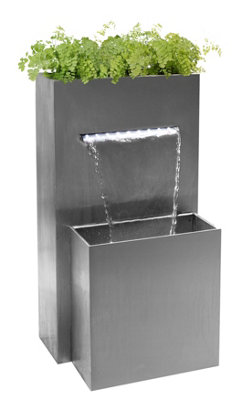 Primrose Berkeley Stainless Steel Waterfall Water Feature Planter with