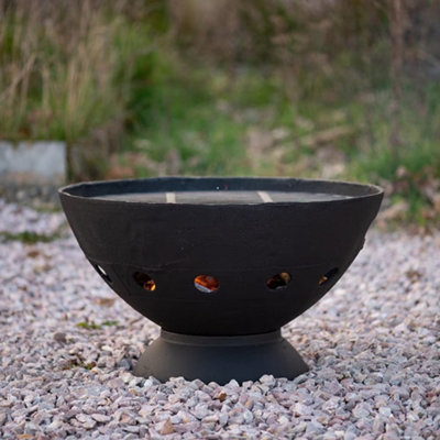 Primrose Black Cast Iron Fire Pit Bowl with Supporting Grill 56cm