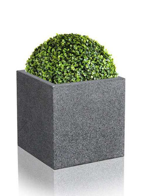 Primrose Black Cube Planter Poly-Terrazzo Outdoor Patio Garden 40cm