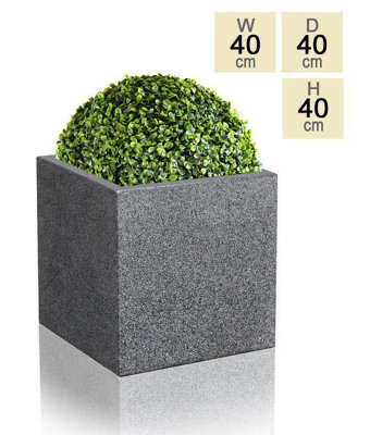 Primrose Black Cube Planter Poly-Terrazzo Outdoor Patio Garden 40cm