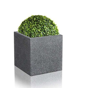 Primrose Black Cube Planter Poly-Terrazzo Outdoor Patio Garden 52cm