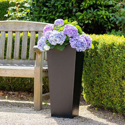 Primrose Black Flared Tapered Outdoor Planter Zinc Galvanised Pot 70cm x 34cm