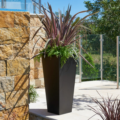 Primrose Black Flared Tapered Outdoor Planter Zinc Galvanised Pot 70cm x 34cm