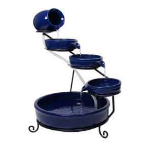 Primrose Blue Ceramic Outdoor Solar Water Feature with Battery Backup and Lights by Solaray 55cm