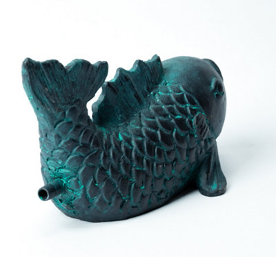 Verdigris Polyresin Pond Statue Dancing Koi Pond Fountain Spitter ...