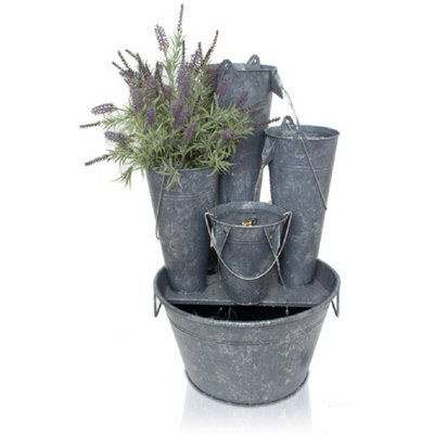 Primrose Borelli 3-Tier Bucket Cascading Zinc Water Feature Planter with Lights 70cm