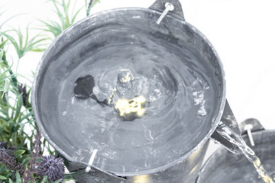 Primrose Borelli 3-Tier Bucket Cascading Zinc Water Feature Planter with Lights 70cm